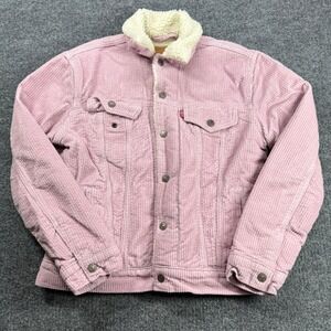 Levis Corduroy Sherpa Trucker Jacket Womens XS Pink Button Up Lined